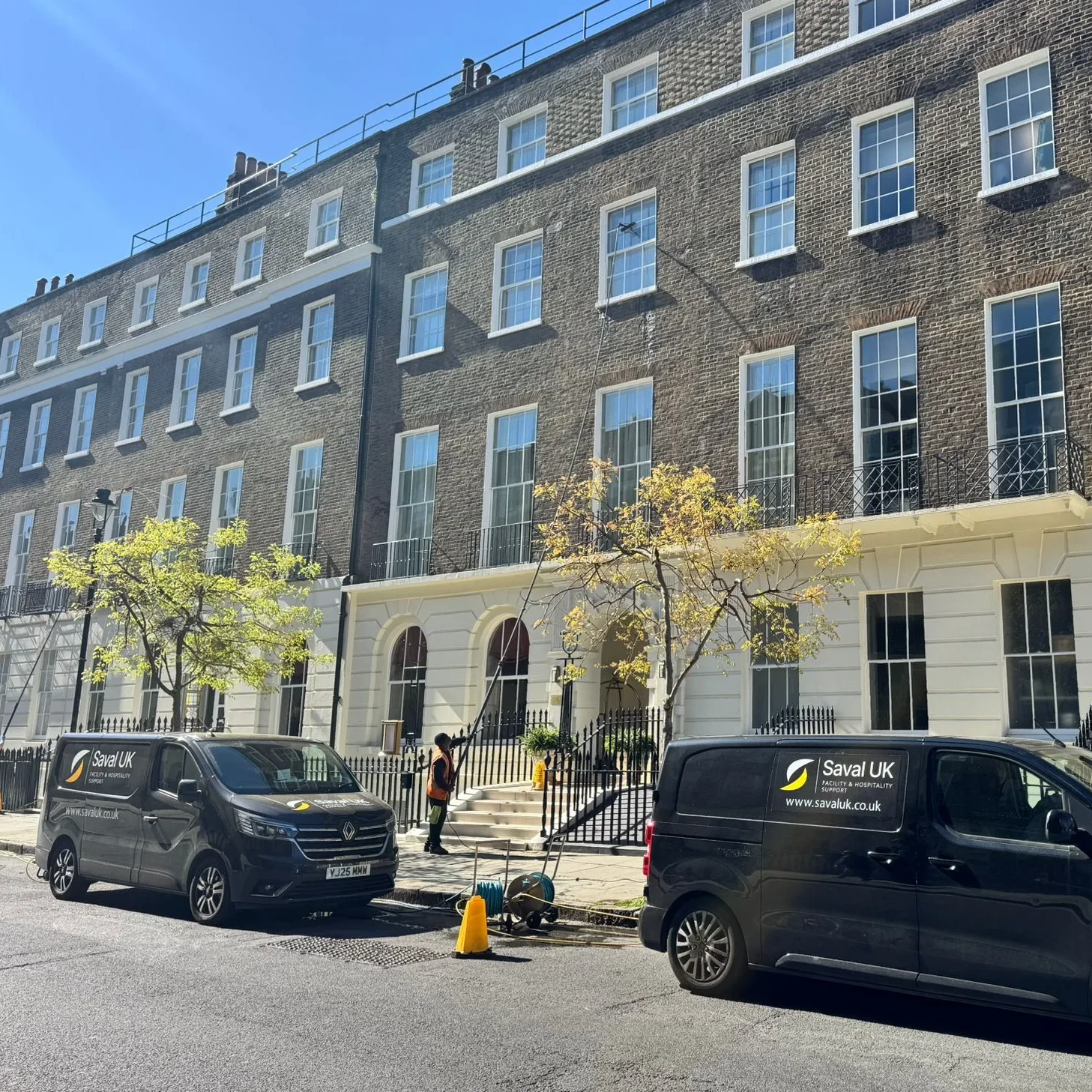 Saval UK window cleaning team at work on a central London commercial property